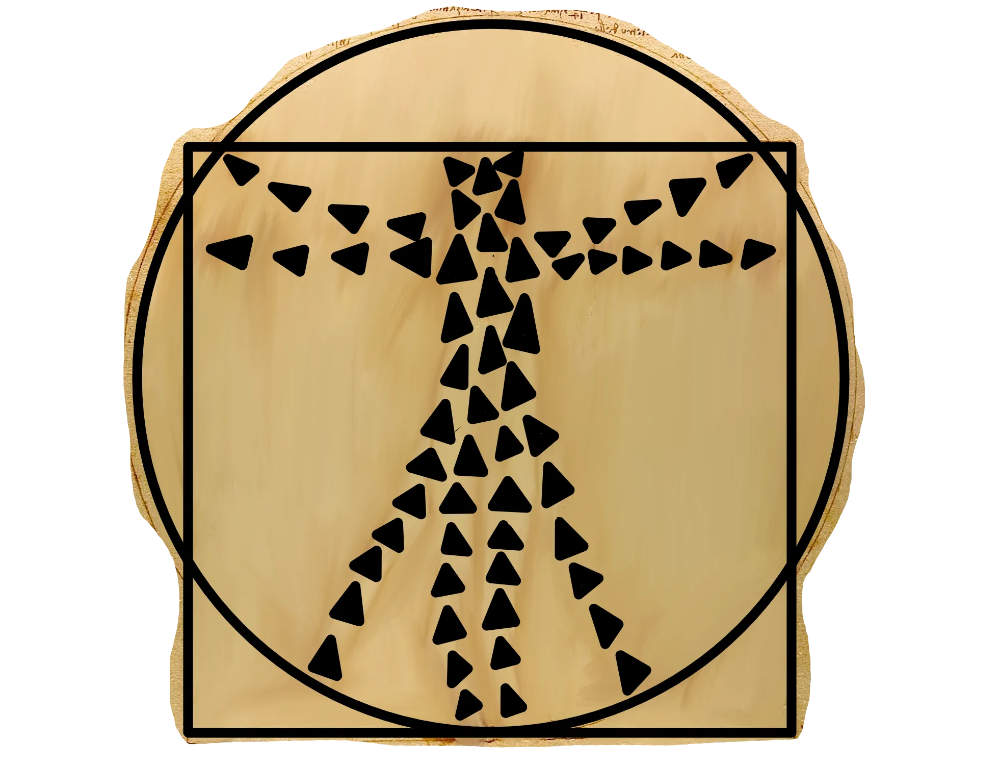 A drawn digital image of DiVinci's Vitruvian Man diagram with boids drawn over the top.